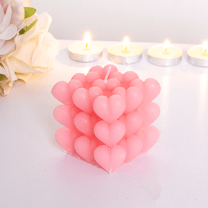 Свеча Бабл Сердечки 6х6 см розовая