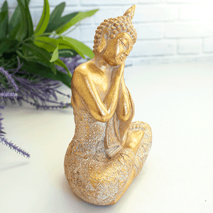 Будда Медитация 15 см голову склонил на лево кремовое золото с белым