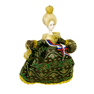 Кукла сувенирная Екатерина II 19см зелёный костюм