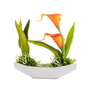 Букет декоративный Каллы в вазе-лодочке 21х22 см оранж