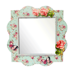 Зеркало 59х59 см Винтаж Розы Бабочки на бирюзовом фоне