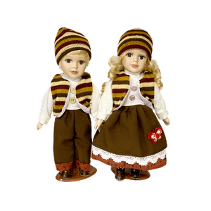 Куклы Мальчик и Девочка 30 см коричневый костюм с бабочкой