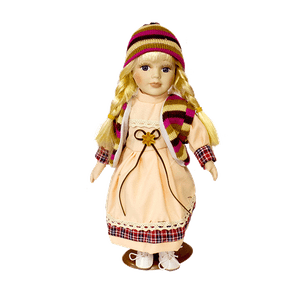 Кукла 30 см бежевое платье полосатый жилет