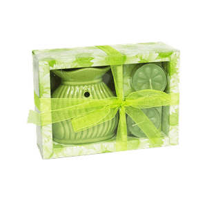 Подарочный набор Аромалампа Волна и 2 свечи зелёный