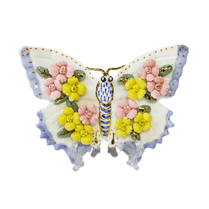 Бабочка Ажур с Цветами на подставке 13х9 см бело-голубая фарфор