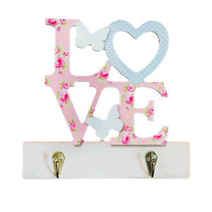 Ключница Вешалка на стену Love на 2 крючка 20х19 см розовая