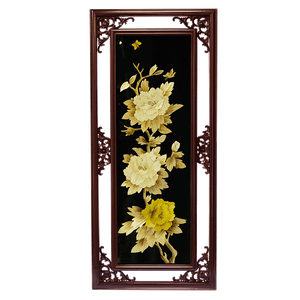 Картина Пионы с Бабочками резная рама 40х90 см соломка