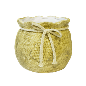 Кашпо Мешочек с заплаткой желтый 13 см керамика