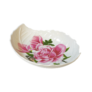 Тарелка глубокая Листик 20х15 см Розовые розы белая