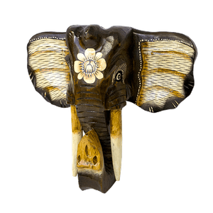 Маска настенная Слон 30х30 см Цветок роспись резьба коричнево-белая албезия