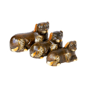 Собачки Набор 3 шт 18,15,13 см роспись мазками резьба коричневые албезия