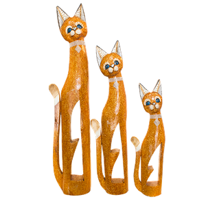Кошки резные Семья 100,80,60 см ожерелье стразы роспись мазками рыжие