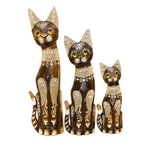 Кошки Семья 50,40,30 см инкрустация ракушками ожерелье узор роспись желтые глазки коричневые