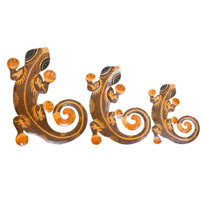 Панно настенное Три геккона 50,40,30 см резьба роспись коричневые албезия