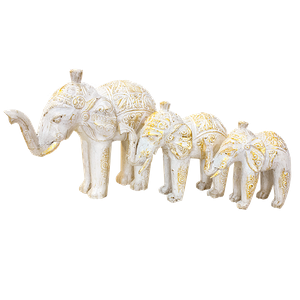 Слоны Семья 3 шт 30,24,19 см белые с золотом албезия