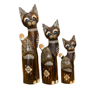 Кошки Семья 50,40,30 см ожерелье стразы Цветок роспись роспись мазками коричневые