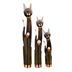Кошки с бантиком Семья 100,80,60 см резьба бело-коричневые