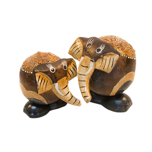 Слоники круглые Пара 10,8 см роспись мазками коричневые албезия