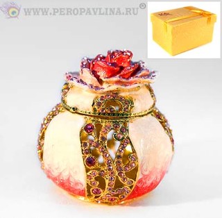 Шкатулка Бочонок Роза 6*6*6см мет+эмал+стр/10