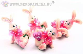 Зайчик розовый н-р4шт 17*7*9см полист/72
