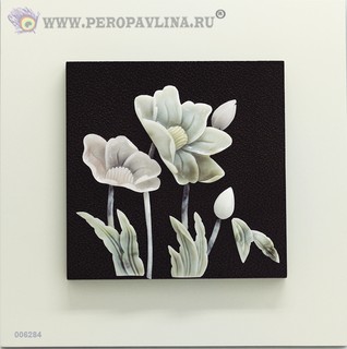 Картина 40*40*2см Маки+2бутона нефрит бел рам/10