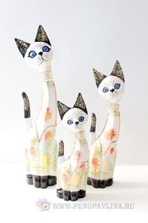 Кошки н-р3шт 31*(53,41.5,33,)*6см цветы_бел дер/24