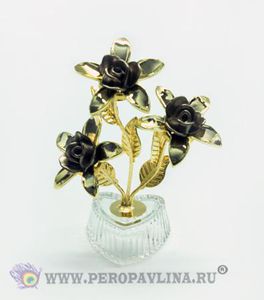 Цветок Роза 3цв 9*12*6см темно-красный зол листья