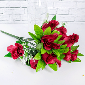 Веточка декоративная Розы 9 бутонов 40 см бордовые цветы