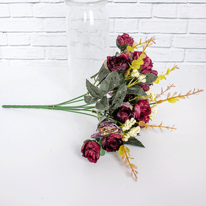 Веточка декоративная Розы Шанталь 21 цветок 35 см бордовые цветы