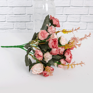 Веточка декоративная Розы Шанталь 21 цветок 35 см розово-коричневые цветы