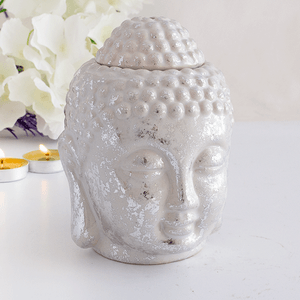 Аромалампа Голова Будды 12 см белое серебро