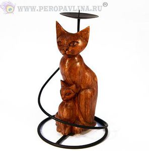 Подсвечник Коты 12*20*12см суар дер+мет/10шт