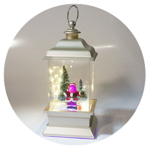 Новогодний фонарь Дед Мороз с елками 26 см подсветка