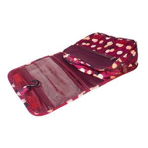 Сумочка несессер для хранения с крючком 24х21  см бордовая с цветочками ткань