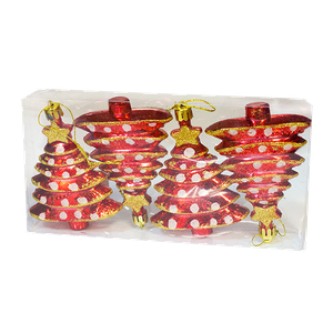 Елочные игрушки Елки Набор 4 шт 10 см красно-белые с золотом