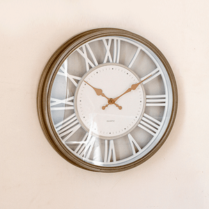 Часы настенные Лофт 30 см римские цифры белый циферблат серый корпус