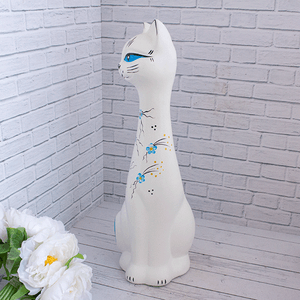 Кот Кит 40 см белый роспись цветы глянцевый