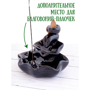 Подставка для стелющихся благовоний Горный лотос 10 см черная керамика