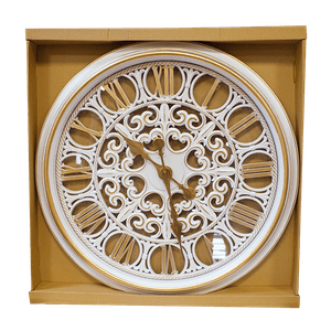 Часы настенные Римские цифры Ретро 60 см белые с латунью имитация ковки бесшумный механизм