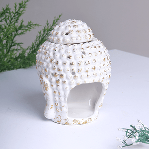 Аромалампа Будда 14 см белая с золотом