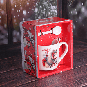 Кружка с ложкой Символ года 2026 Лошадь 200 мл новогодняя упряжка