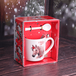 Кружка с ложкой Символ года 2026 Лошадь 200 мл русская красавица