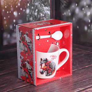 Кружка с ложкой Символ года 2026 Лошадь 200 мл рыжая масть