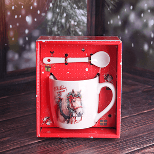 Кружка с ложкой Символ года 2026 Лошадь 200 мл новогодняя упряжка