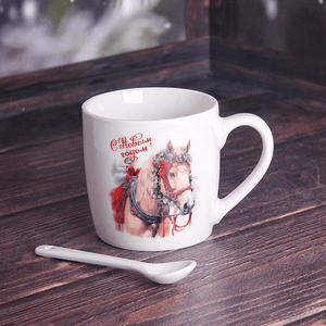 Кружка с ложкой Символ года 2026 Лошадь 200 мл новогодняя упряжка