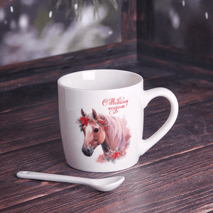Кружка с ложкой Символ года 2026 Лошадь 200 мл русская красавица