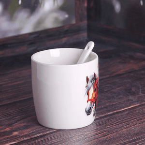 Кружка с ложкой Символ года 2026 Лошадь 200 мл рыжая масть