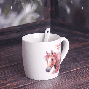 Кружка с ложкой Символ года 2026 Лошадь 200 мл русская красавица