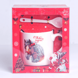 Кружка с ложкой Символ года 2026 Лошадь 200 мл рыжая масть