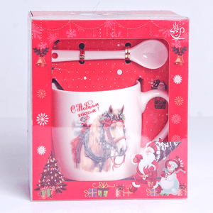 Кружка с ложкой Символ года 2026 Лошадь 200 мл новогодняя упряжка